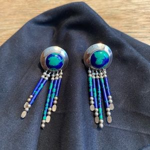 Sterling silver and azurite malachite earring